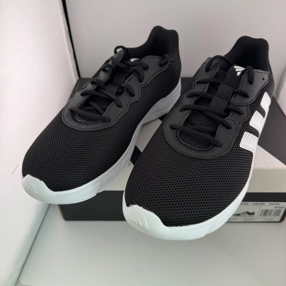 Adidas Cloudfoam Flex Laces Women 10 Black NIB HQ4960 Running Athletic Sneakers